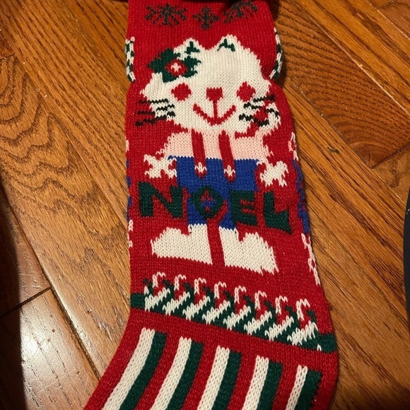 20" Long Knit Christmas Stocking with Cat - Picture 6 of 7